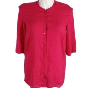 Sarah Spencer Woman 1X Top Bright Pink 100% Linen Button Front 3/4 Sl